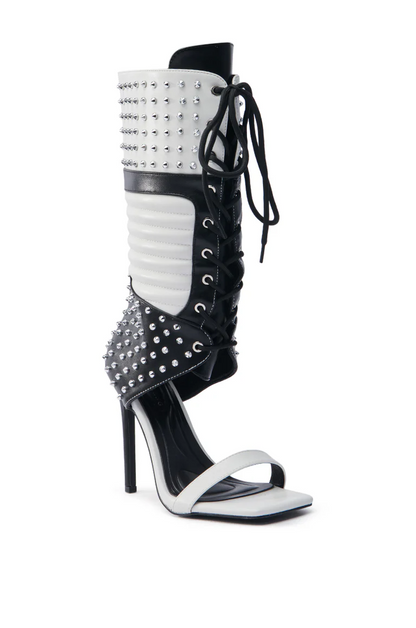 White & Black Gladiator Sporty Sandal Boot