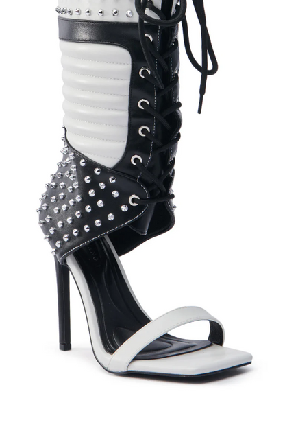 White & Black Gladiator Sporty Sandal Boot