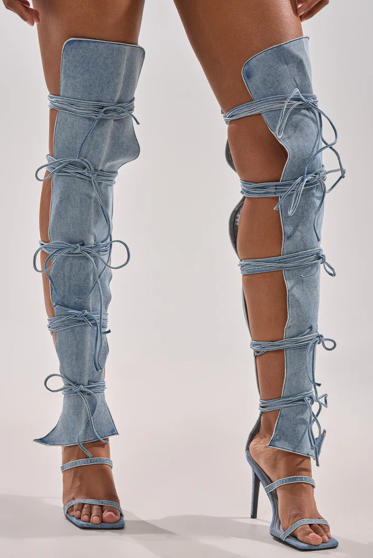 Denim Stiletto Gladiator Sandal