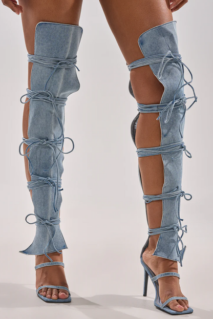 Denim Stiletto Gladiator Sandal