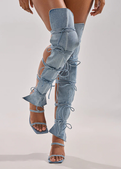 Denim Stiletto Gladiator Sandal