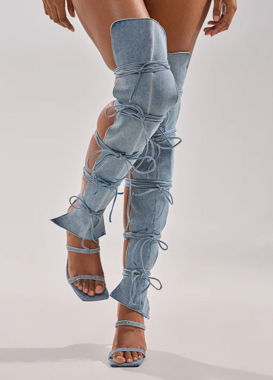 Denim Stiletto Gladiator Sandal