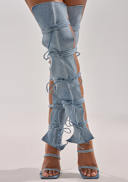 Denim Stiletto Gladiator Sandal