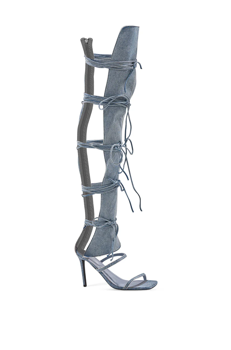 Denim Stiletto Gladiator Sandal