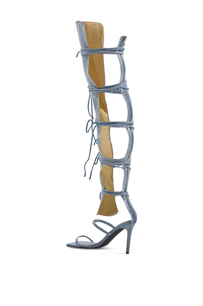 Denim Stiletto Gladiator Sandal