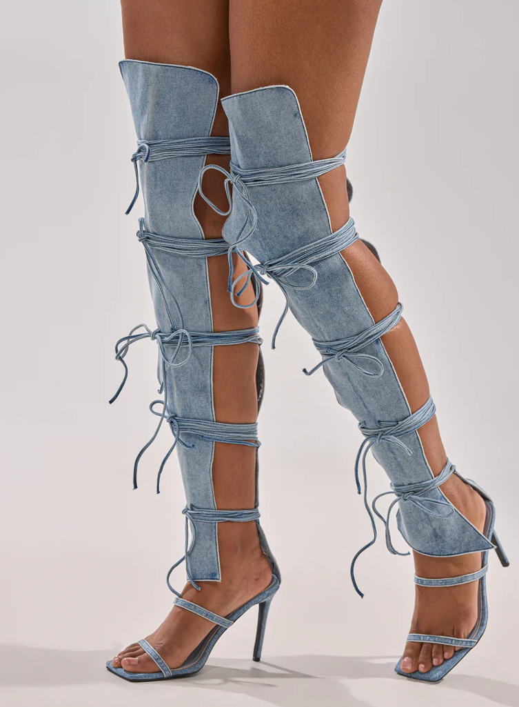 Denim Stiletto Gladiator Sandal