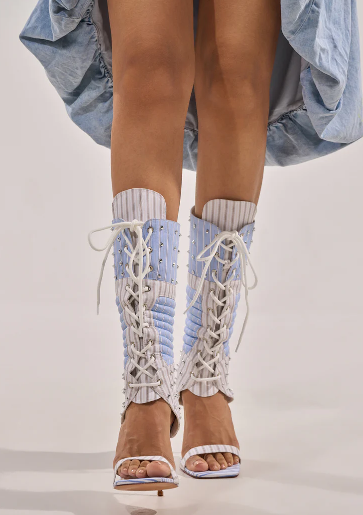 Blue Stripe Pattern Gladiator Stiletto