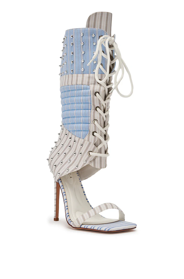 Blue Stripe Pattern Gladiator Stiletto
