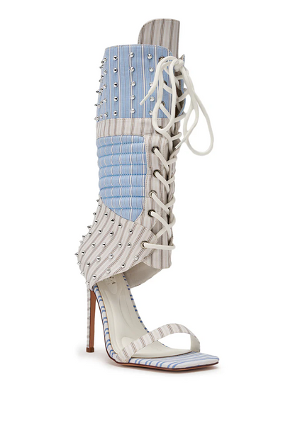 Blue Stripe Pattern Gladiator Stiletto