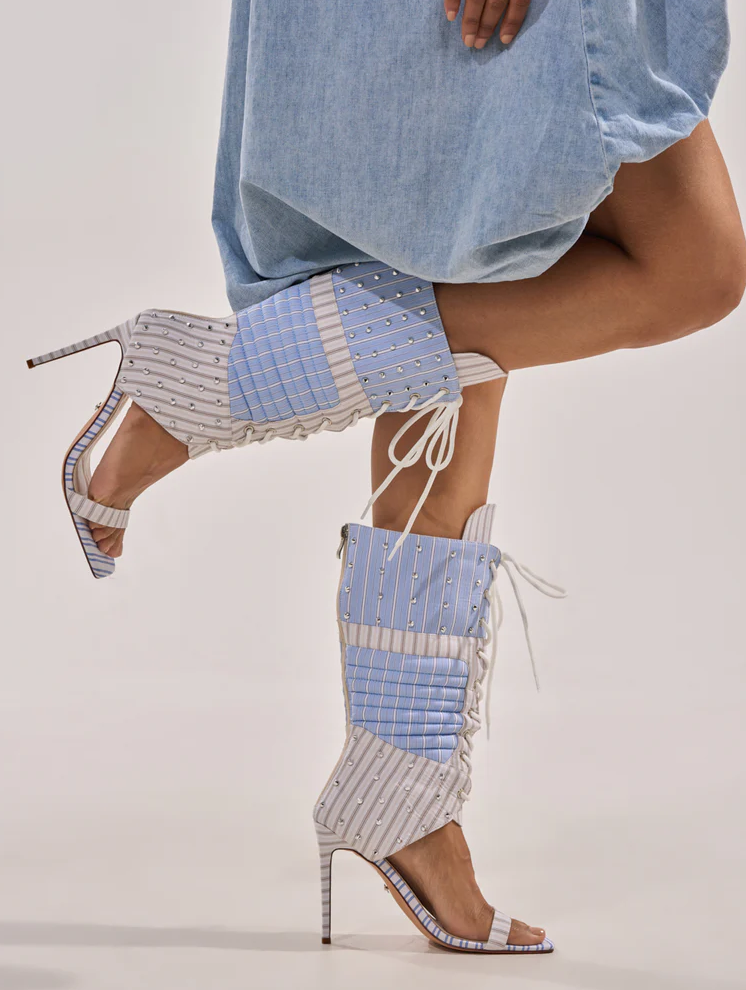 Blue Stripe Pattern Gladiator Stiletto