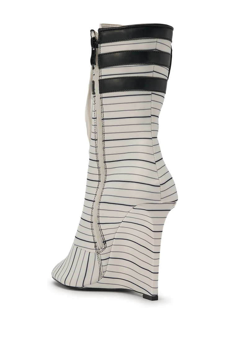 White Striped Nautical Open Toe Bootie