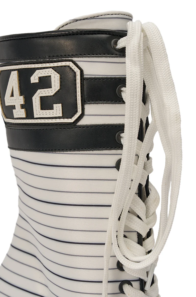 White Striped Nautical Open Toe Bootie