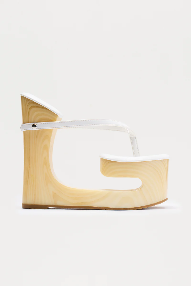 White Wedge-Heeled Clogs Sandals