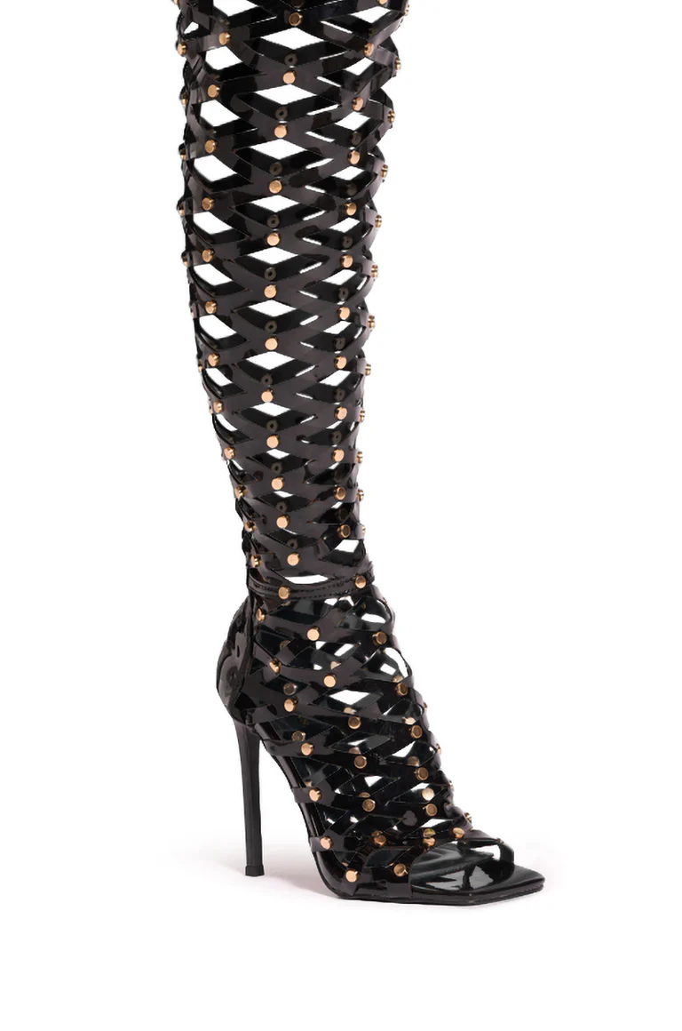 Long Cage-Like High-Heeled Sandals