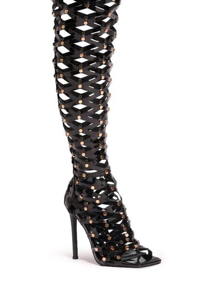Long Cage-Like High-Heeled Sandals