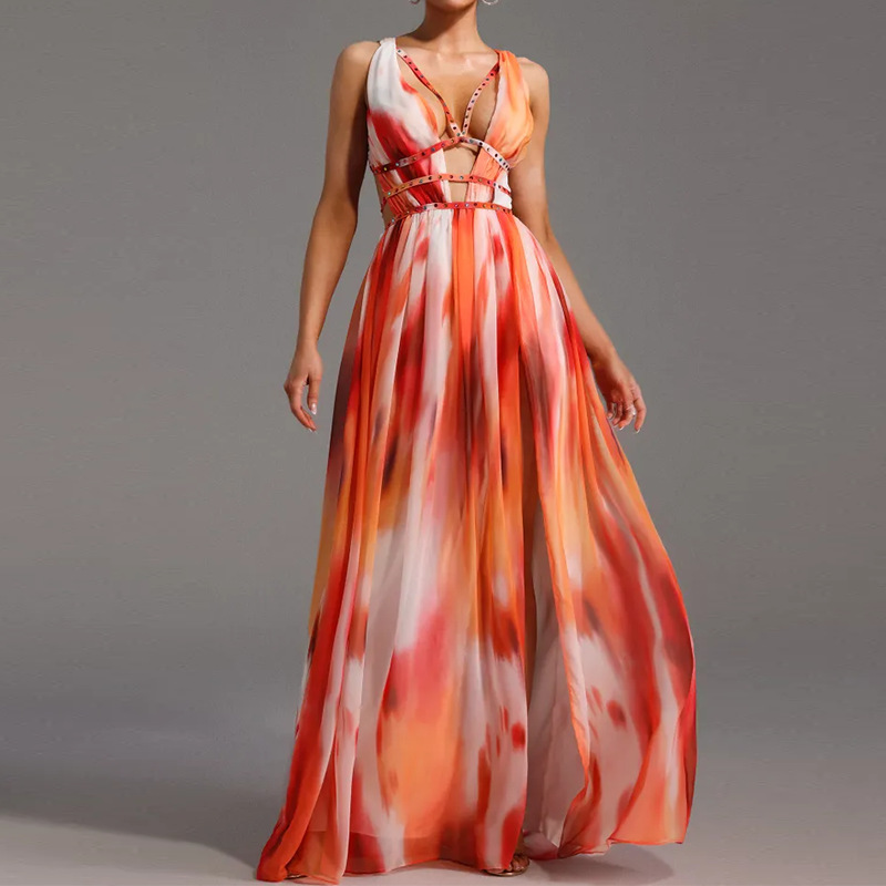 Deep V-Neck Chiffon Garden Party Elegant Long Dress