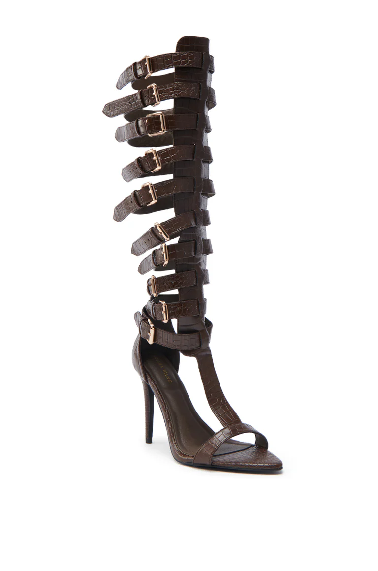 Faux Leather Stiletto Roman Over The Knee Sandals