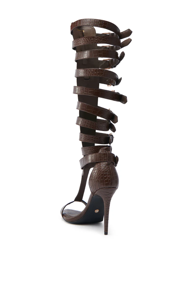 Faux Leather Stiletto Roman Over The Knee Sandals