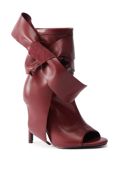 Burgundy Side Bow Stiletto Ankle Boots