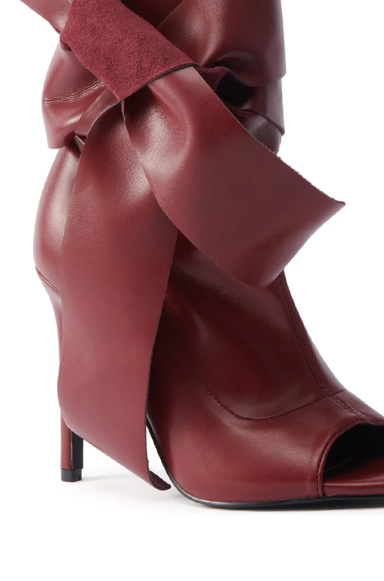 Burgundy Side Bow Stiletto Ankle Boots