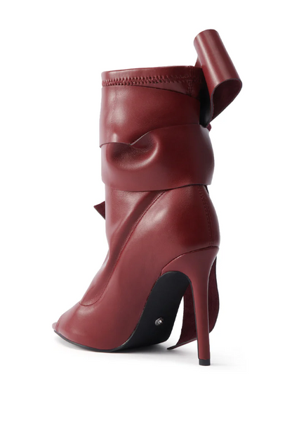Burgundy Side Bow Stiletto Ankle Boots
