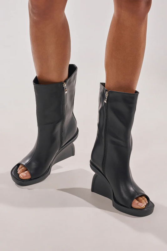 Faux Leather Wedge Ankle Boots
