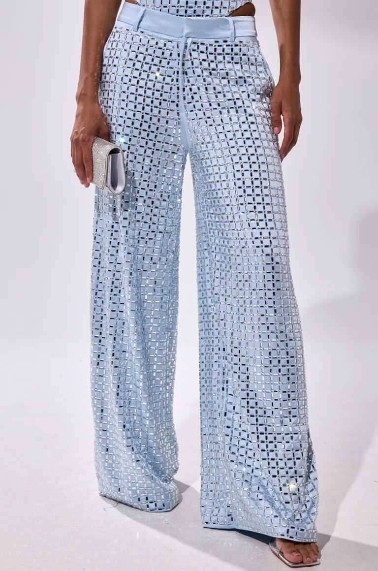 Embellished Satin Rhinestone Trouser
