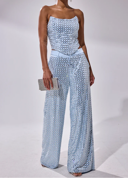 Embellished Satin Rhinestone Trouser