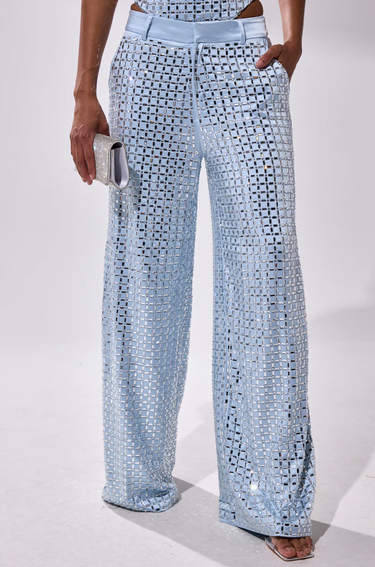 Embellished Satin Rhinestone Trouser