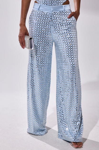 Embellished Satin Rhinestone Trouser