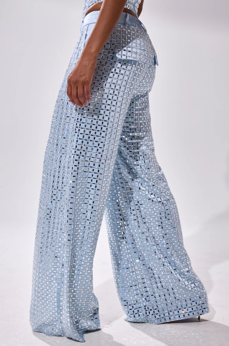 Embellished Satin Rhinestone Trouser