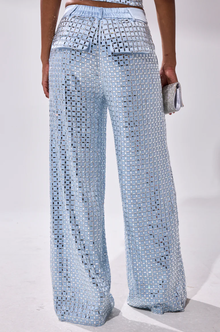 Embellished Satin Rhinestone Trouser