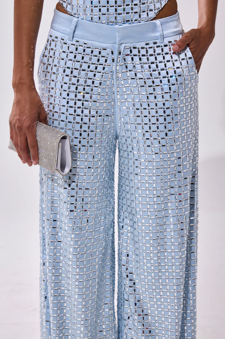 Embellished Satin Rhinestone Trouser
