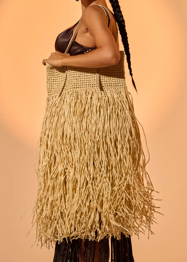 ST Bartz Shaggy Straw Tote Bag