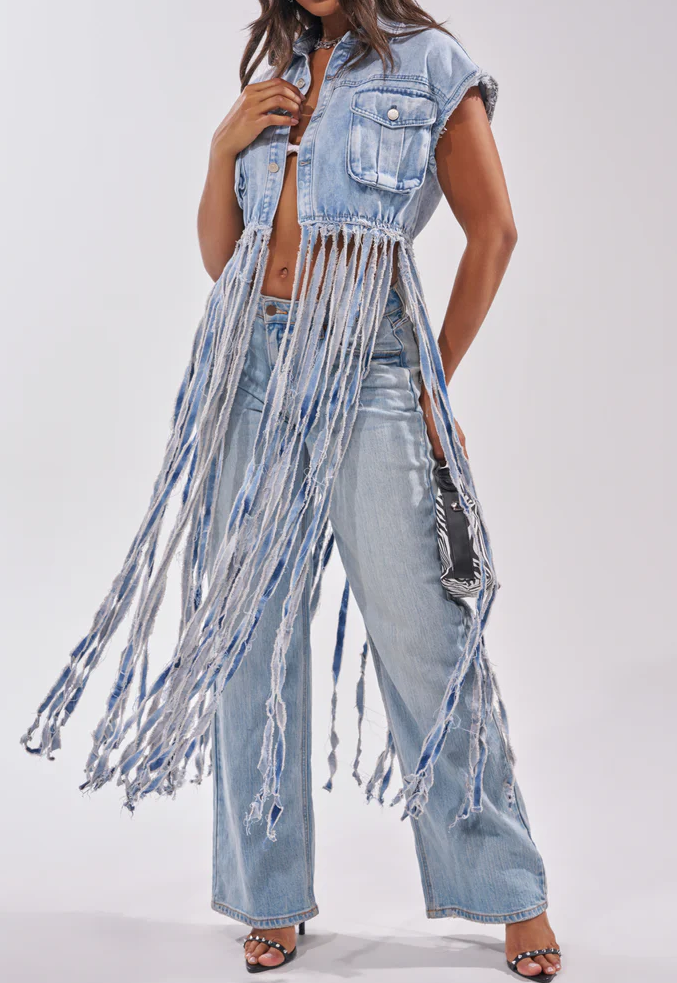 Rock On Denim Fringe Top