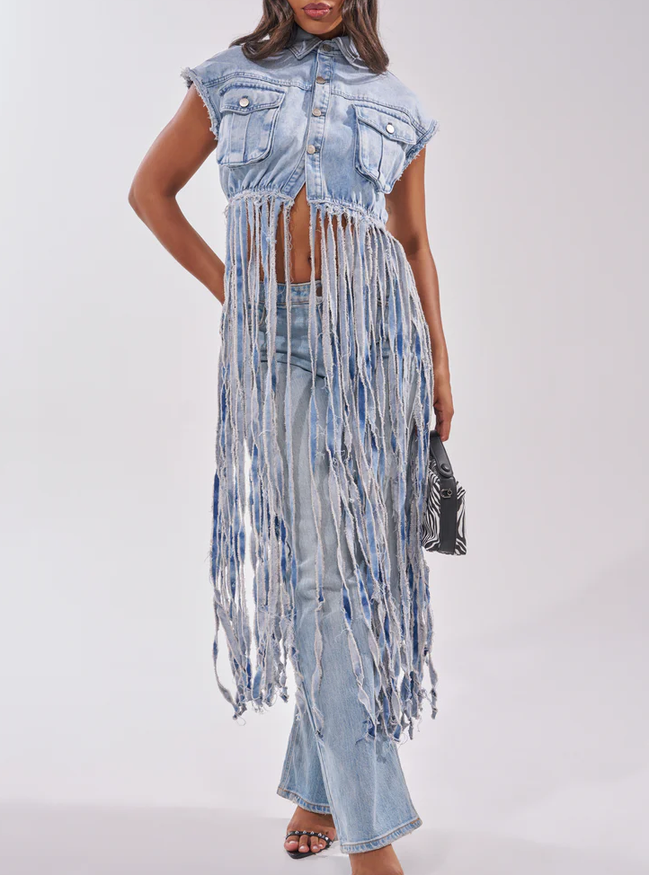 Rock On Denim Fringe Top