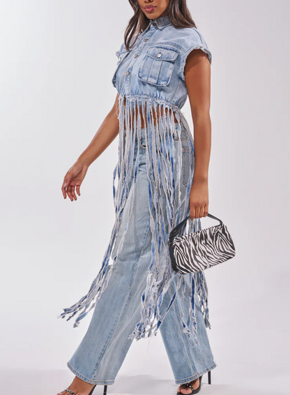 Rock On Denim Fringe Top