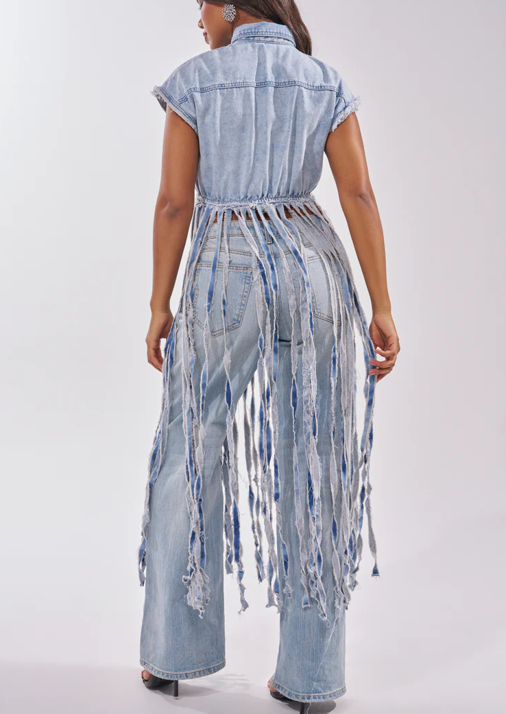 Rock On Denim Fringe Top
