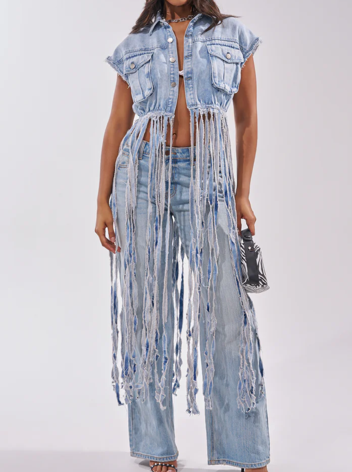 Rock On Denim Fringe Top