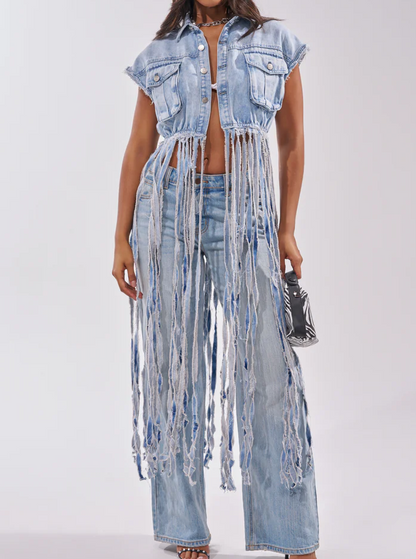 Rock On Denim Fringe Top