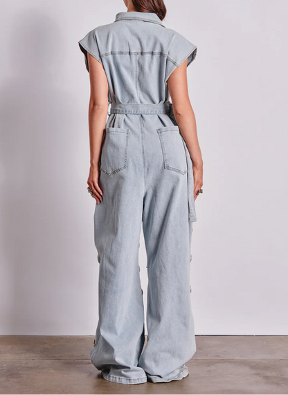 Play Your Cards Right Denim Jumpsuit With Grommets