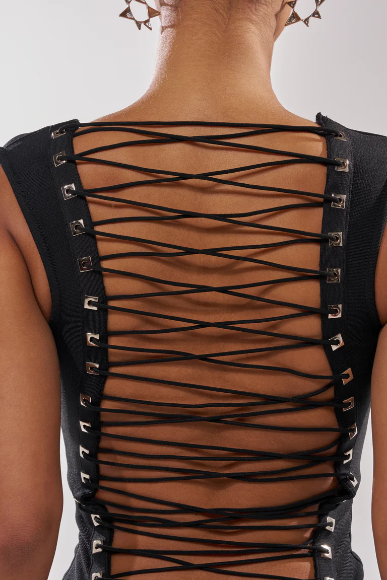 Midnight Lace Corset Midi Dress