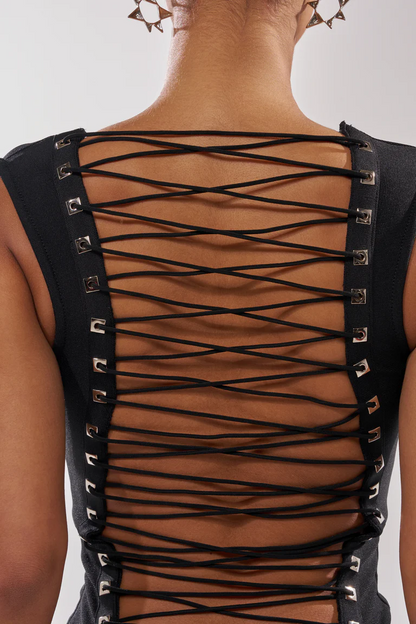 Midnight Lace Corset Midi Dress