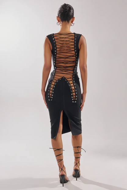 Midnight Lace Corset Midi Dress