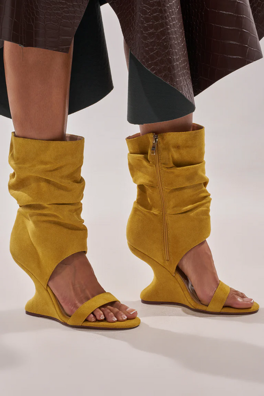 Mustard Wedge Open Toe Bootie