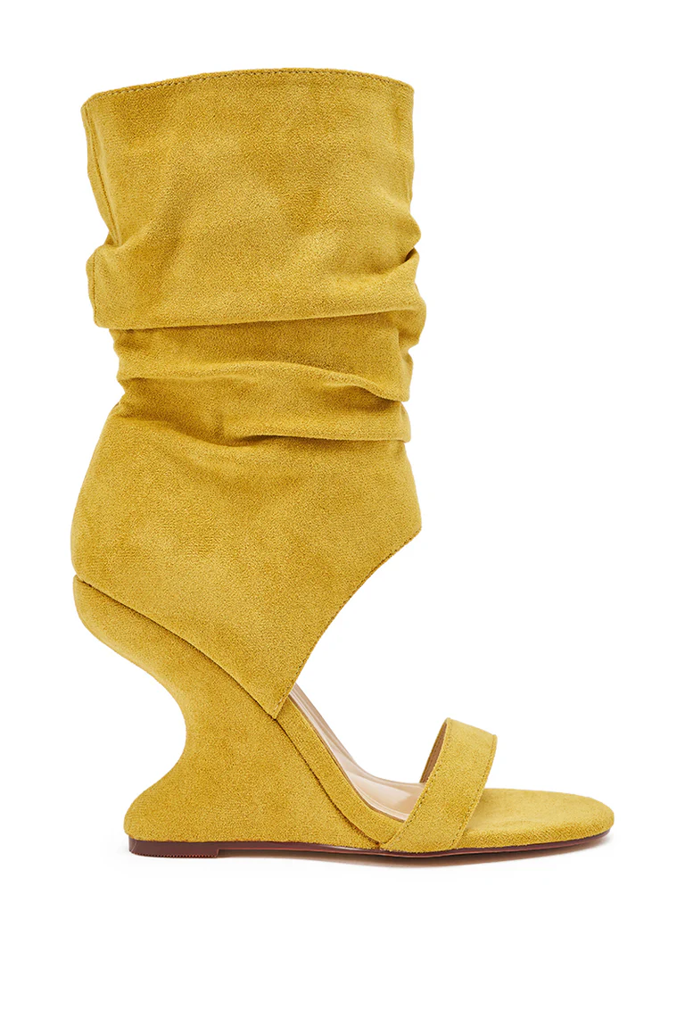 Mustard Wedge Open Toe Bootie