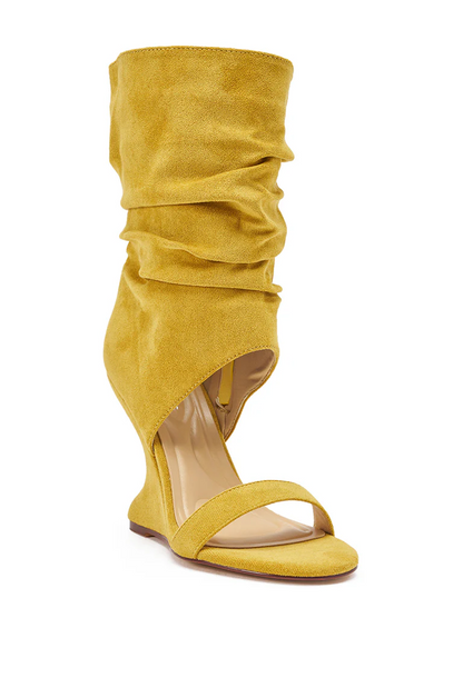 Mustard Wedge Open Toe Bootie