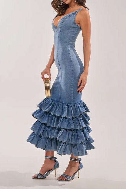Main One Denim Ruffle Maxi Dress