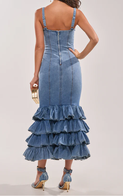 Main One Denim Ruffle Maxi Dress