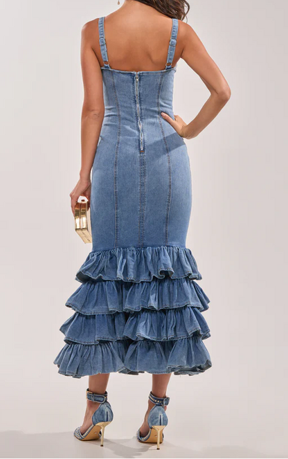Main One Denim Ruffle Maxi Dress